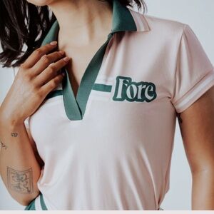 Fore Women's Pink and Green Polo Shirt